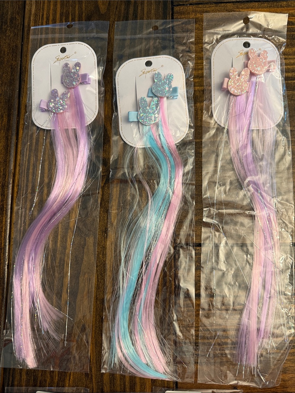 Glitter Bunny Hair Clip with Pastel Blue, Pink, or Purple Strands